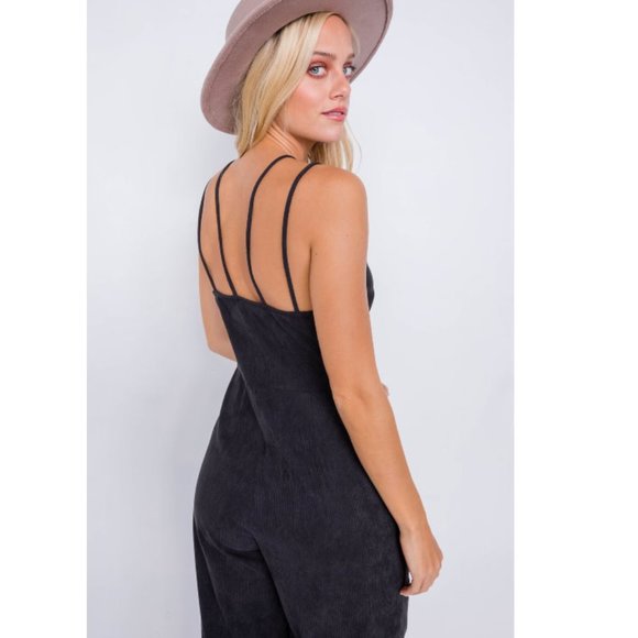 Black Double Strap Goucho Boho Jumpsuit - Picture 7 of 11